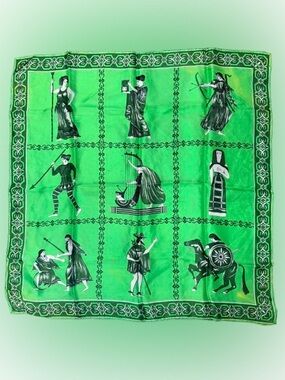 Vintage Style Greek Mythology Print Scarf Green Square Head Retro Graphic 23x23